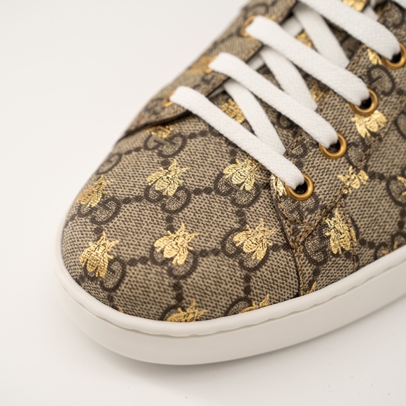 Size 11G 11.5 US Gucci Ace GG Supreme Bee Print Canvas Beige - Picture 6 of 12